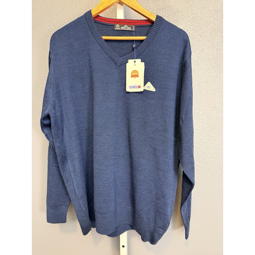 Monte Carlo Collection Men's V-Neck 100% Wool Blend Navy Blue Sweater Size 46 3X